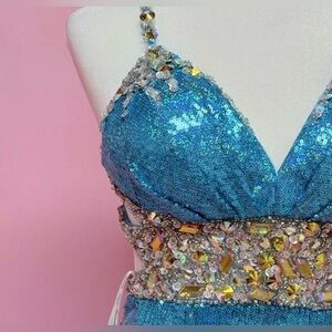 Rachel Allan Blue Sequin Gown